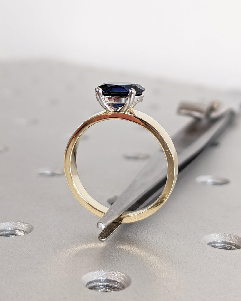 East West Lab Sapphire Engagement Ring | Oval cut Sapphire Promise Ring | Two Tone 14K Gold Ring | White and Yellow Gold Wedding Ring