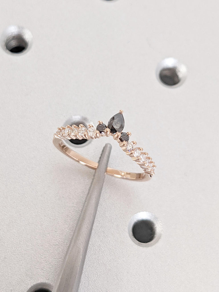 Delicate Rose Gold Wedding Ring for Her | Stacking Diamond Ring | Diamond Cluster | Woman Bridal Jewelry