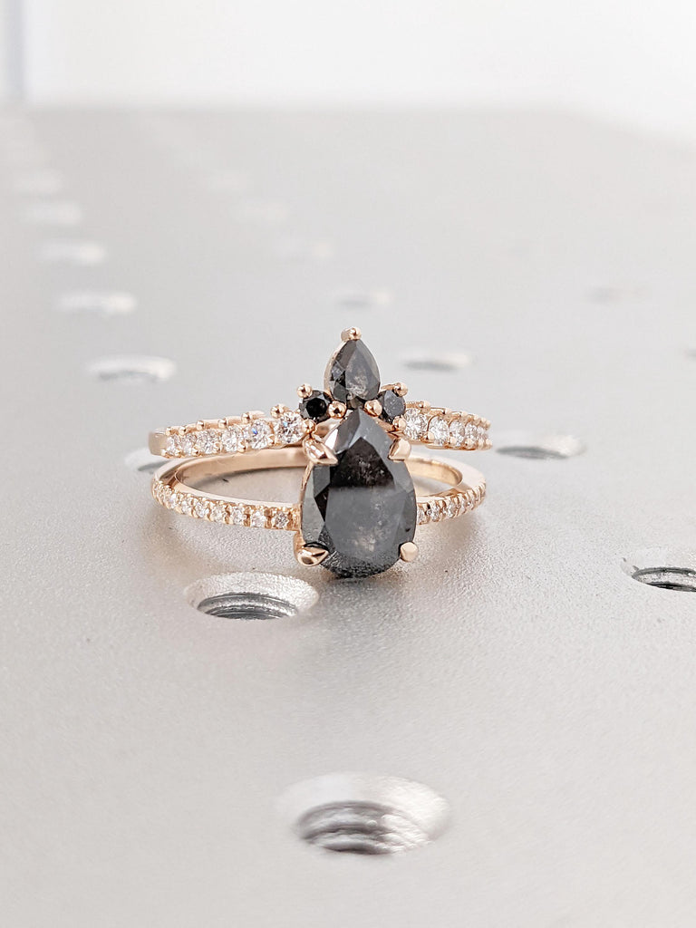 Art Deco Promise Anniversary Ring for Her | Lab Diamond Eternity Stacking Ring | Natural Salt and Pepper Black Diamond Proposal Ring