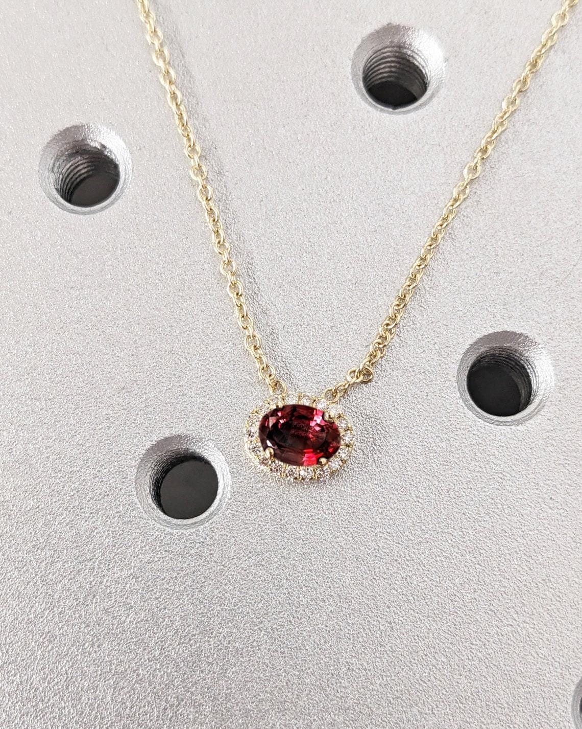 Ruby Red Timeless Timeless Red Lab Grown Ruby Pendant with Halo Diamonds | Ruby Necklace ...