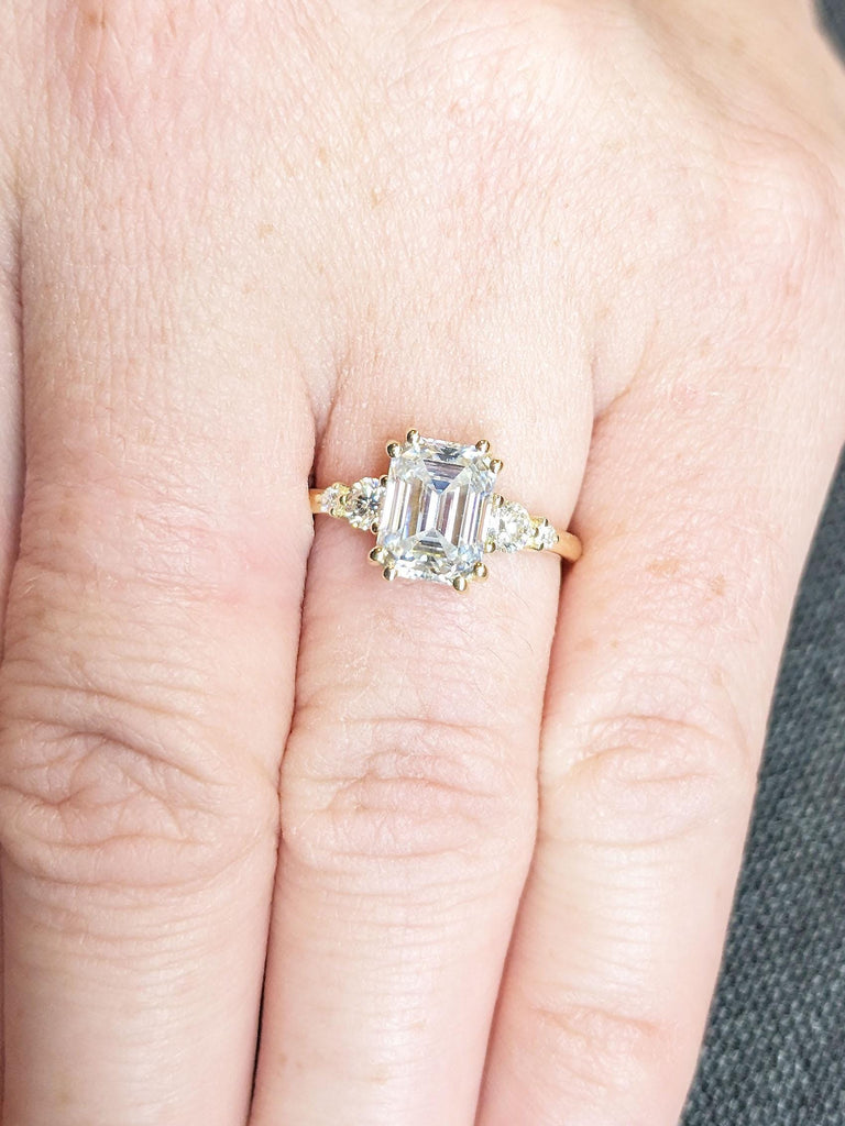 Unique 1-2ct Emerald Cut Lab Grown Diamond Anniversary Ring | Diamond Engagement Promise Ring | Open Basket Wedding Bridal Ring Custom Ring