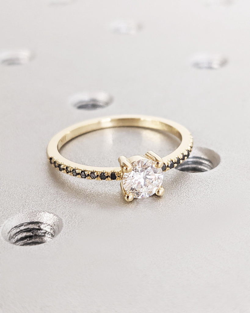 Vintage Moissanite Engagement Ring Set Unique Yellow Gold Engagement Ring Set Dainty Diamond Bridal Set Promise Ring Anniversary Gift