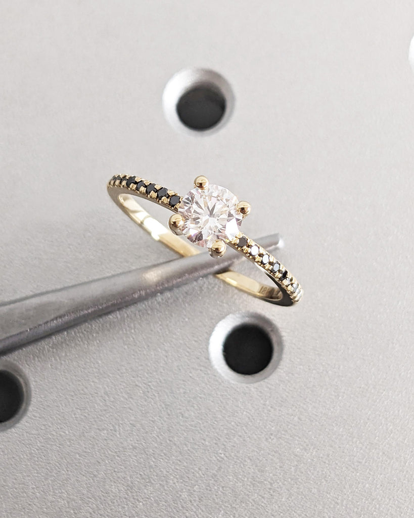 Vintage Moissanite Engagement Ring Set Unique Yellow Gold Engagement Ring Set Dainty Diamond Bridal Set Promise Ring Anniversary Gift