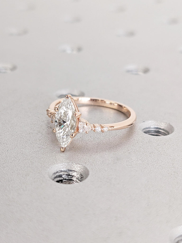 Lab Diamond Cluster Ring | 14k Rose Gold Promise Ring | Woman Wedding Ring