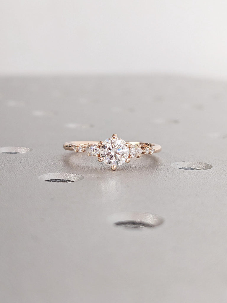 Lab Grown Diamond Cluster Ring | Multi Stone 14K Rose Gold Engagement Ring | Unique Proposal Ring