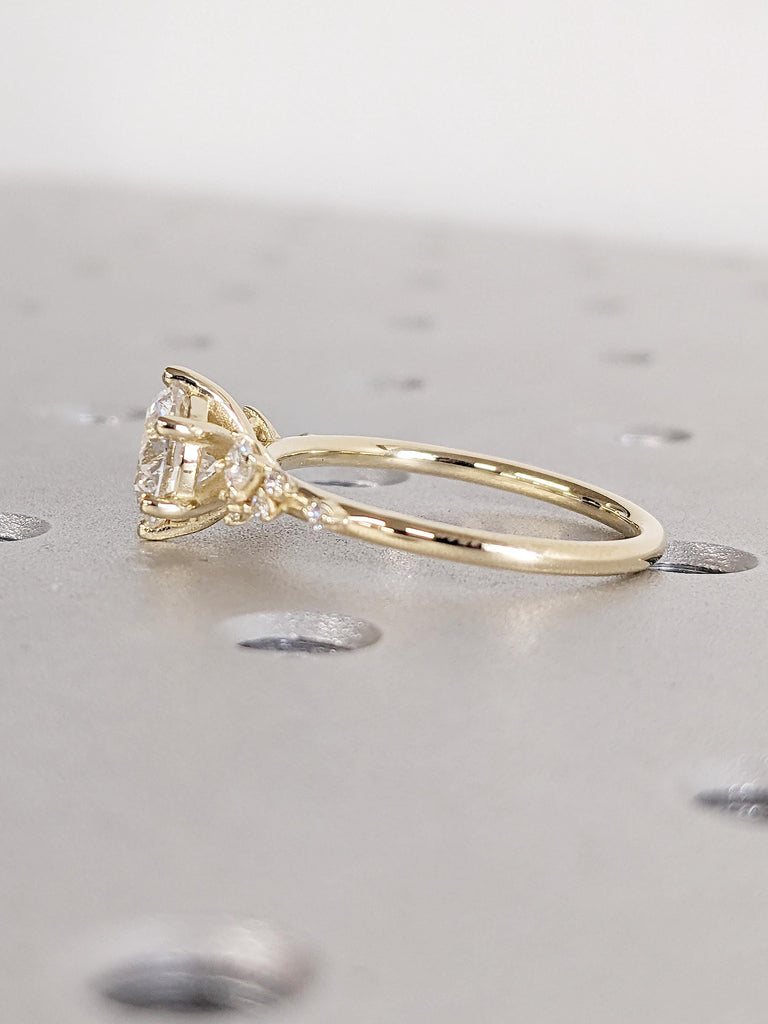 Round Cut Snowdrift Lab Grown Diamond Ring, 14k Yellow Gold Statement Ring, Vintage Diamond Engagement Gifts for Women, Art Deco Ring