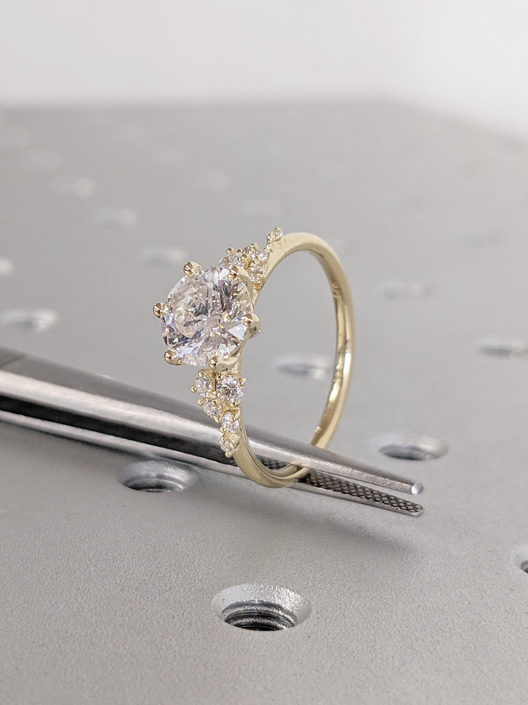 Dainty 14k Yellow Gold Snowdrift Ring, Round Cut Lab Diamond, Unique Wedding Anniversary Ring, Vintage Gold Ring Gift for Her, Birthday gift