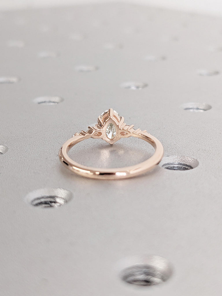 Oval cut Colorless Moissanite Promise Ring | 14k Rose Gold Engagement Ring | Classic 6 Prongs Ring | Lab Diamond Cluster Ring | Woman Ring