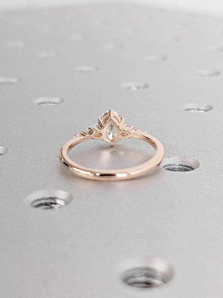 14k Rose Gold Moissanite Art Deco Wedding Anniversary Ring for Wife | Pear, Round cut Diamond Cluster Ring | Tapered Gold Band Oval cut Ring