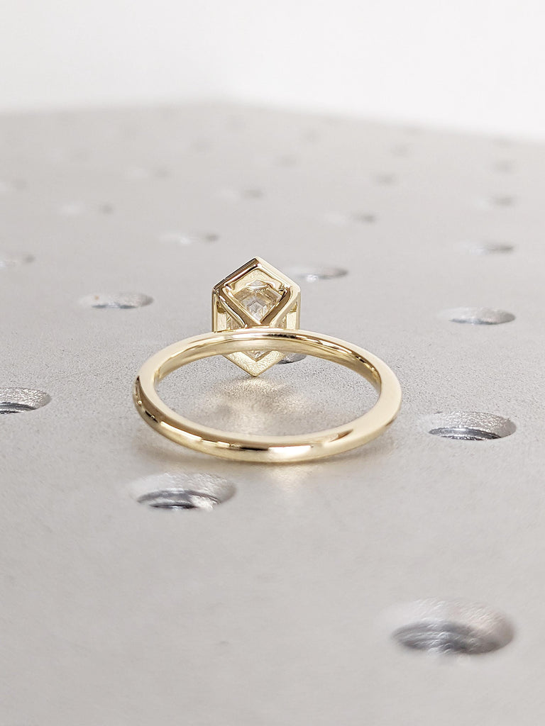 Hexagon Cut Moissanite Engagement Ring | 14K Yellow Gold Solitaire Promise Ring | Dainty Wedding Rings for Women | Minimalist Ring