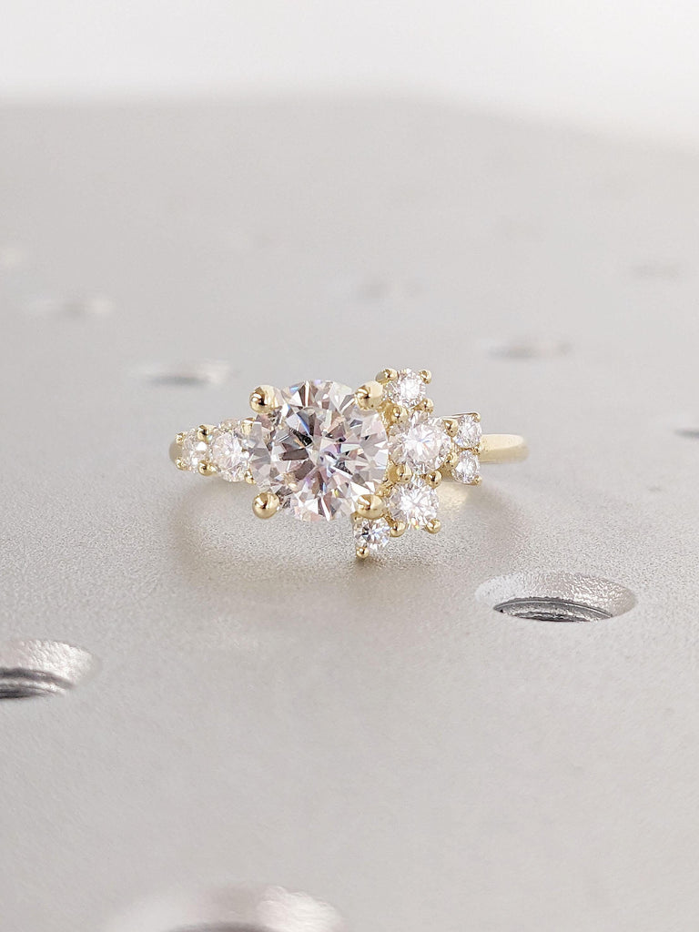 Cluster Ring in 14k Gold | Lab Grown Diamond Cluster Ring | Unique Diamond Ring | Diamond Wedding Band | Promise Anniversary Gift for Wife