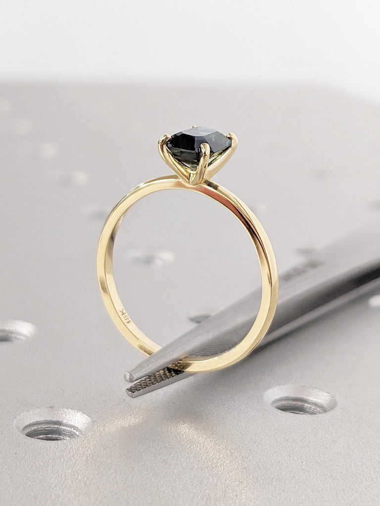 18k Yellow Gold Blue Green Sapphire Rings, Sapphire Promise Ring for Her, Minimalist Ring, Anniversary Ring, Gift for Women, Gift for Wife