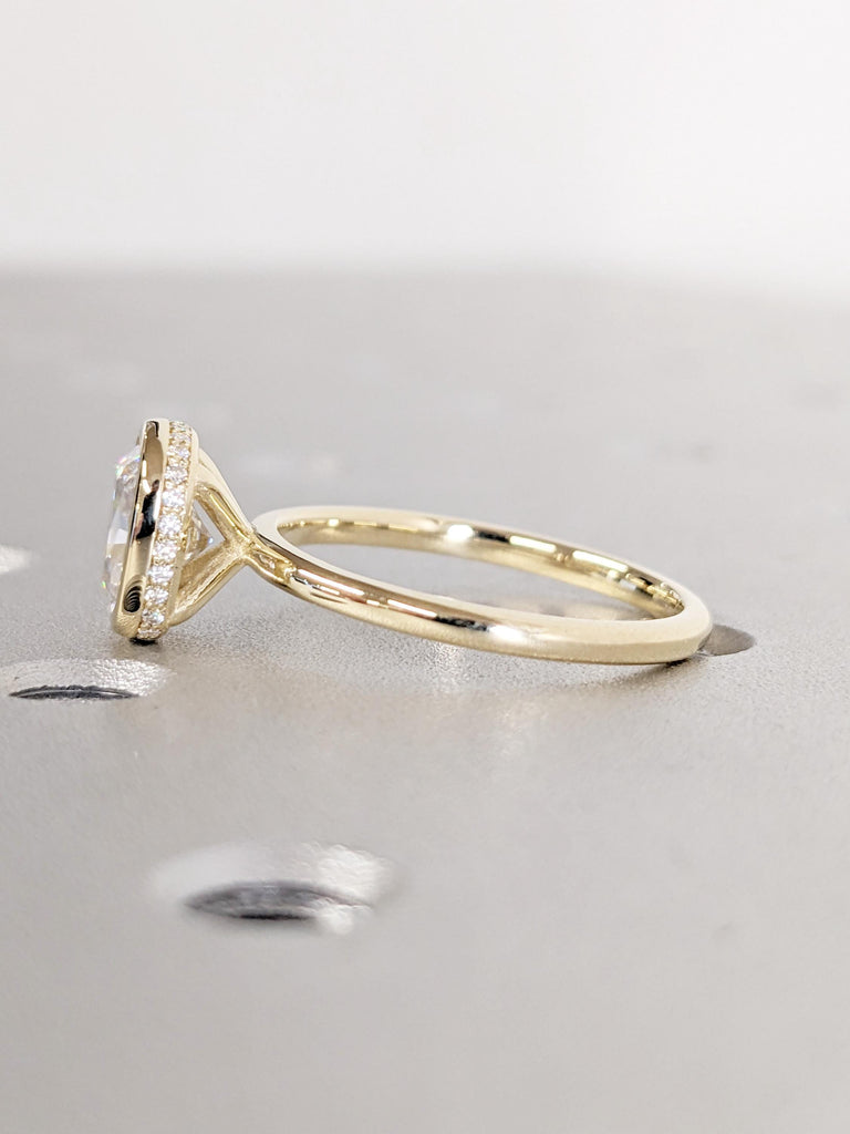 Cushion Cut Lab Grown Diamond Ring, Hidden Halo 14K Yellow Gold Rings for Women, Diamond Wedding Ring for Her, Unique Bridal Gift for Wife