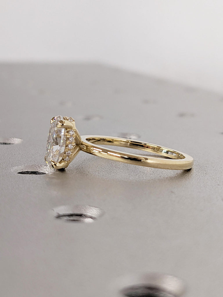 Oval Lab Grown Diamond Ring | 14k Yellow Gold Hidden Halo Solitaire Ring | Lab Diamond Ring | Oval Engagement Ring | Birthday Gifts for Her