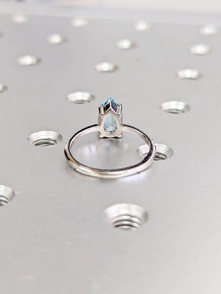 Pear cut Aquamarine Ring | Vintage Lab Grown Aquamarine Engagement Ring | White Gold Unique Promise Ring | Diamond Cluster Eternity Ring