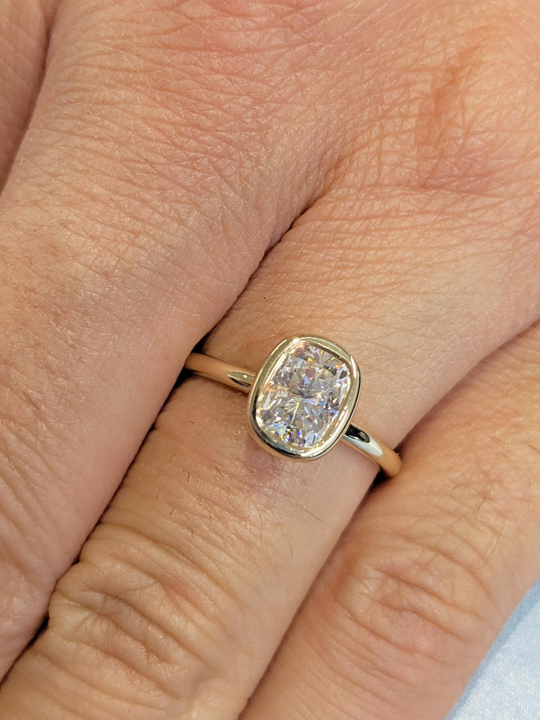 Vintage Cushion Cut Lab Diamond Engagement Ring, Dainty Hidden Halo 14K Yellow Gold Art Deco Diamond Ring, Wedding Band, Gift for Her