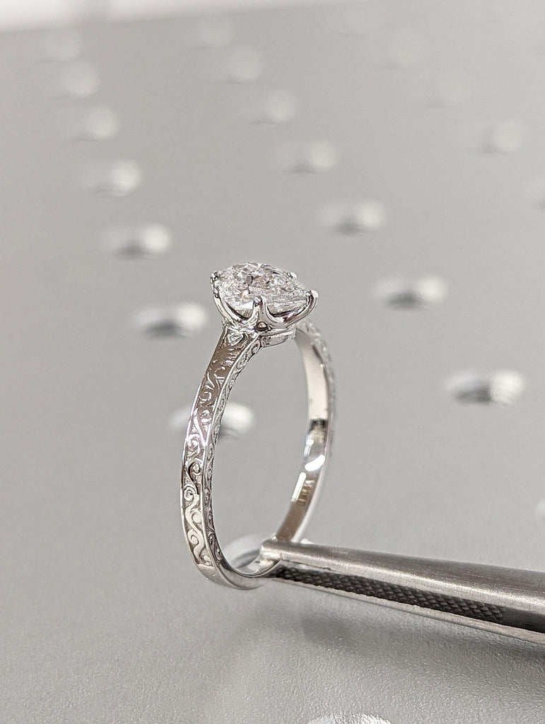 14k White Gold Lab Diamond Unique Wedding Ring | Handmade Ring | Diamond Solitaire Engagement Ring |