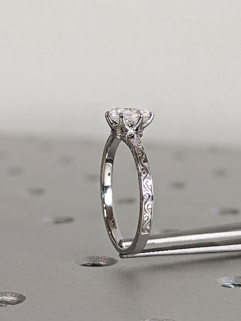 14k White Gold Lab Diamond Unique Wedding Ring | Handmade Ring | Diamond Solitaire Engagement Ring |