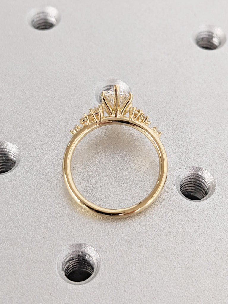 18K Yellow Gold Marquise Cut Moissanite Wedding Ring | Unique Moissanite Statement Ring Snowdrift Engagement or Birthday Gift for Her