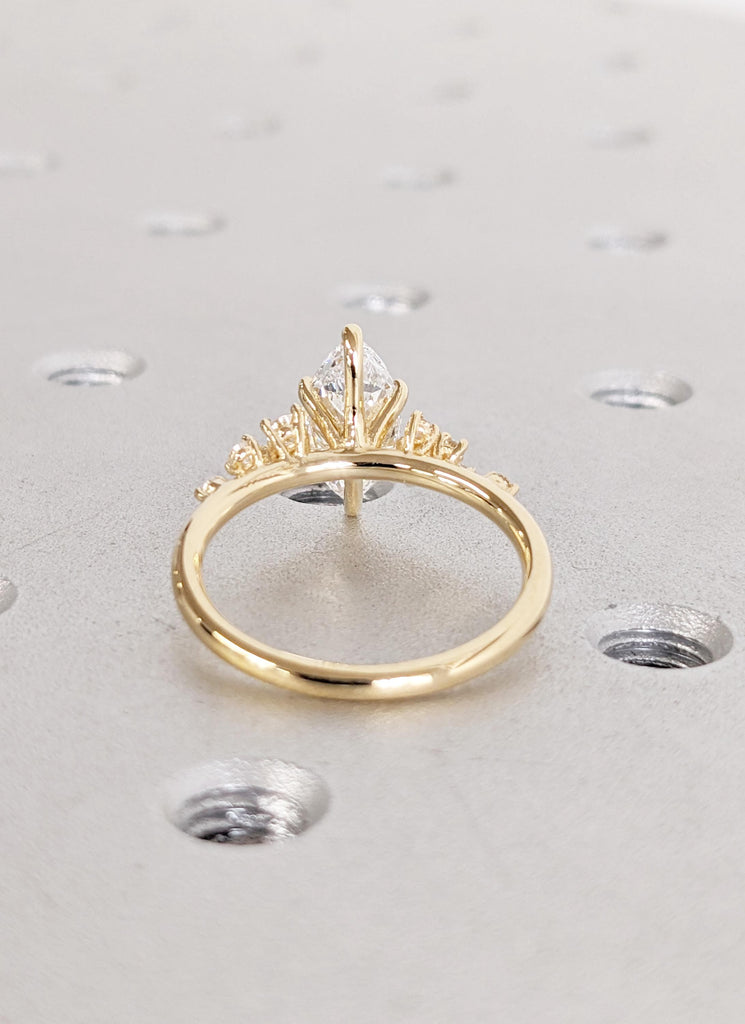 18K Yellow Gold Marquise Cut Moissanite Wedding Ring | Unique Moissanite Statement Ring Snowdrift Engagement or Birthday Gift for Her