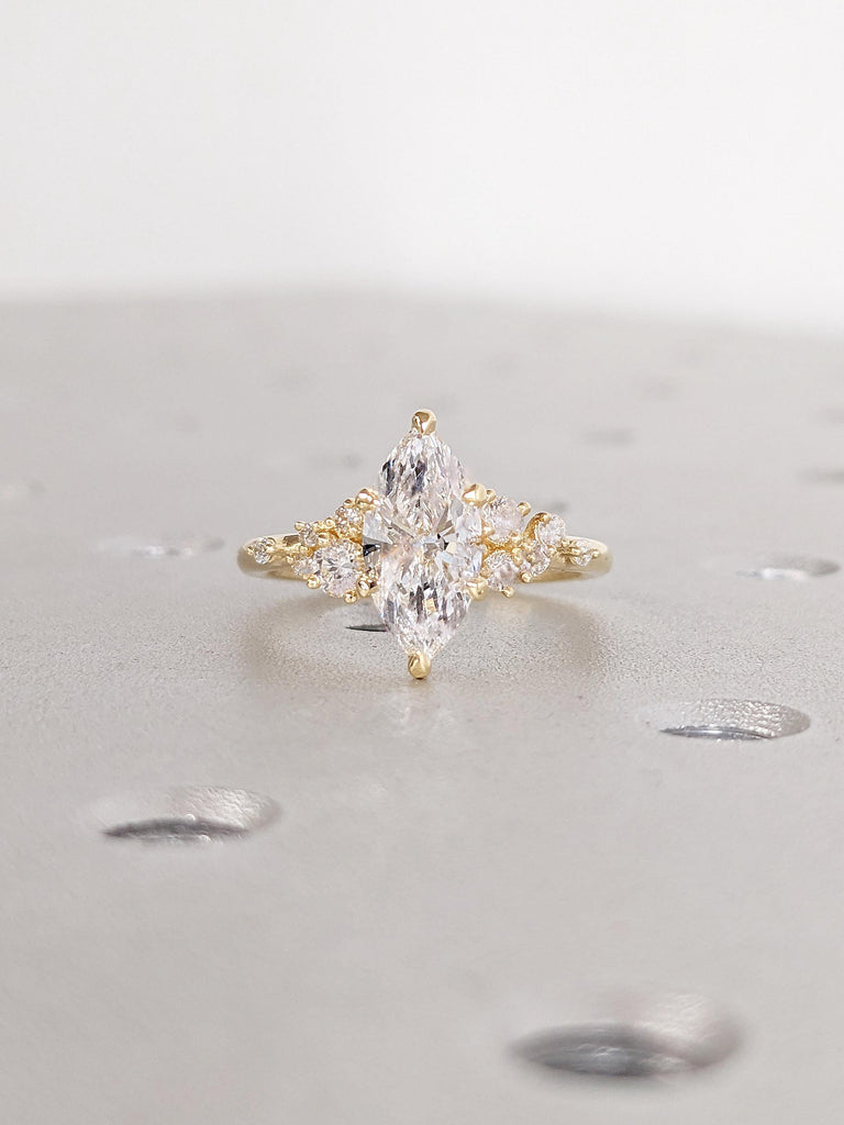 0.5-2ct Marquise Cut Moissanite Ring | Vintage Yellow Gold Moissanite Engagement Ring | Art Deco Snowdrift Bridal Ring | Gift for Women