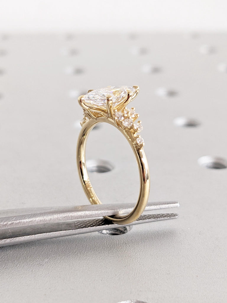 Marquise Cut Lab Diamond Engagement Ring, Snowdrift 18k Yellow Gold Diamond Ring, Promise ring for her, Unique Anniversary Gift for Wife