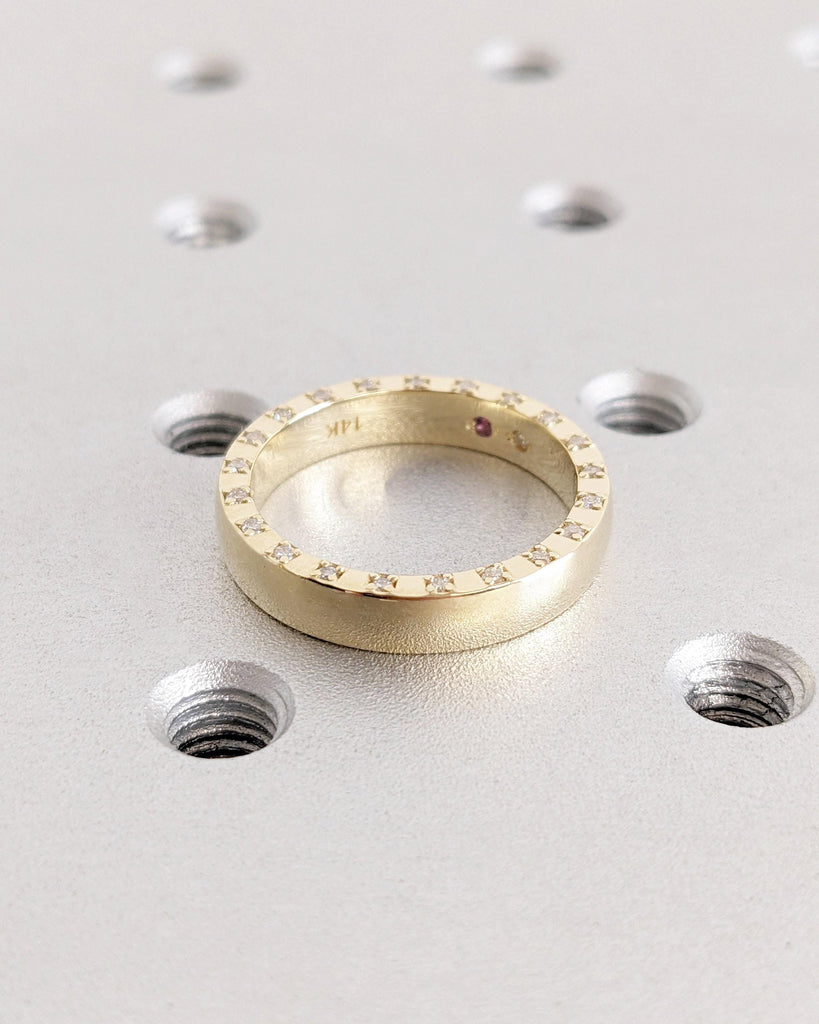 Paved Moissanite Eternity Ring | Full Eternity Ring | Polished Gold Wedding Band | Thick Wedding Band | Wedding Ring for Him and Her | Unisex Couples Ring