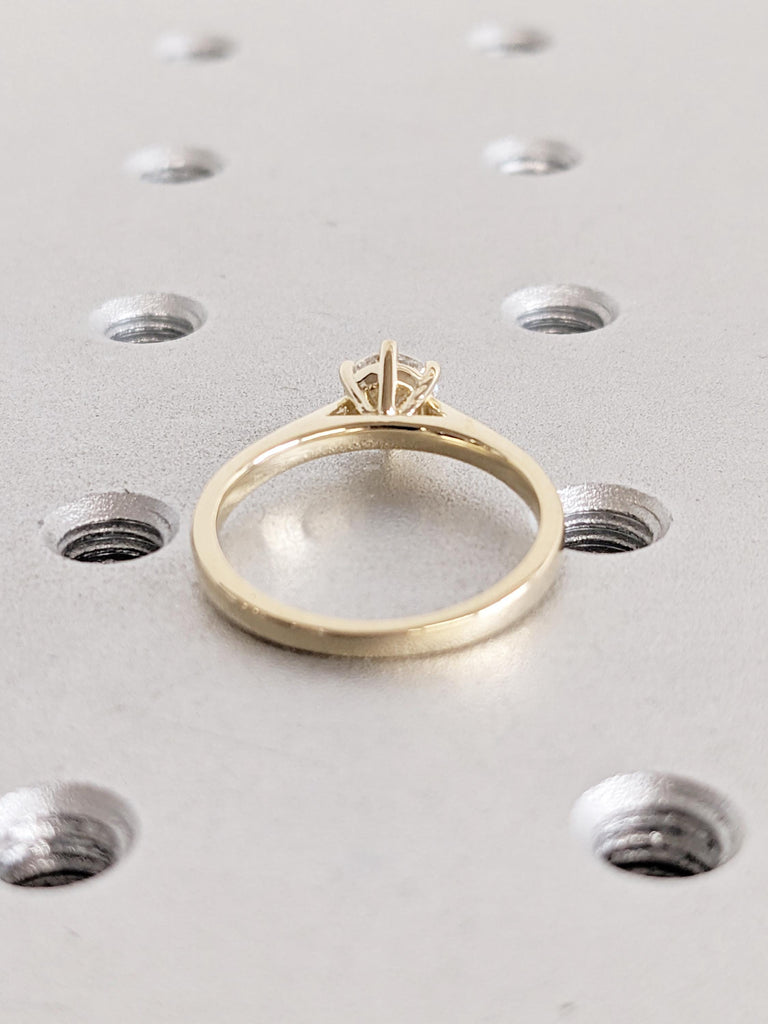 Unique Moissanite Anniversary Ring, 14k Gold Wedding Band, Solitaire Wedding Ring, Art Deco Ring, Minimalist Engagement Ring, Gift for Her