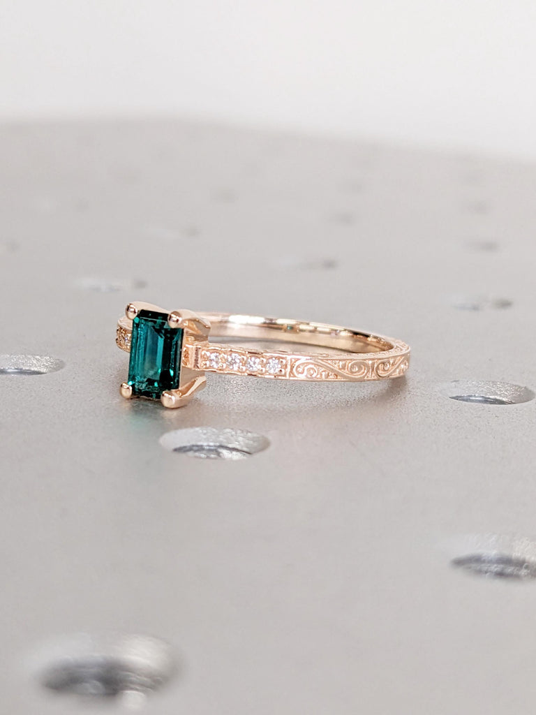 14k Rose Gold Lab Grown Emerald Promise Ring | Jewelry Gift for Her | Unique Diamond Engagement Ring for Wife | Gold Emerald Ring