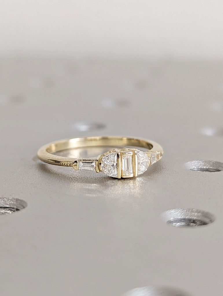 Unique Half Moon Natural Diamond Rings for Women | 14k Yellow Gold Moissanite Ring | Anniversary Gift for Wife | Birthday Gift for Her