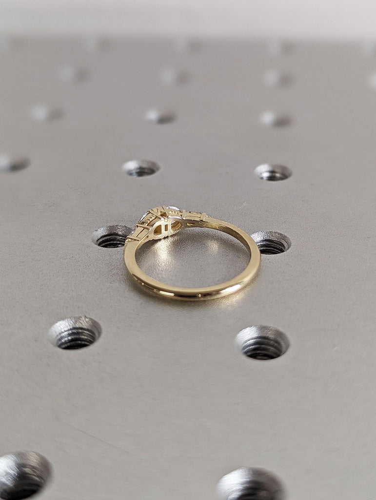 Unique Half Moon Natural Diamond Rings for Women | 14k Yellow Gold Moissanite Ring | Anniversary Gift for Wife | Birthday Gift for Her