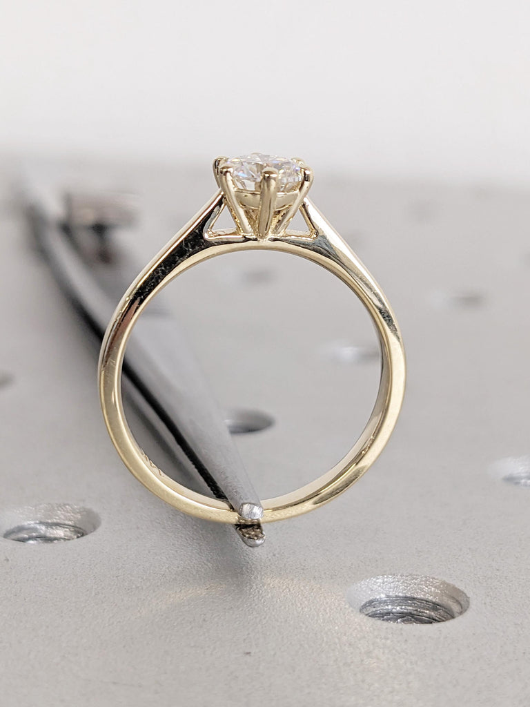 Unique Moissanite Anniversary Ring, 14k Gold Wedding Band, Solitaire Wedding Ring, Art Deco Ring, Minimalist Engagement Ring, Gift for Her