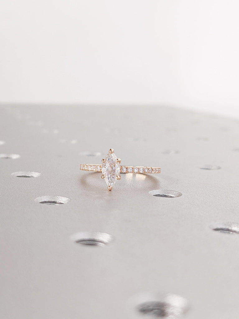 14K Rose Gold Engagement Ring 0.5-3CT Marquise Moissanite Wedding Ring | Moissanite Engagement Ring | Stack Ring | Rose Gold | Promise Ring