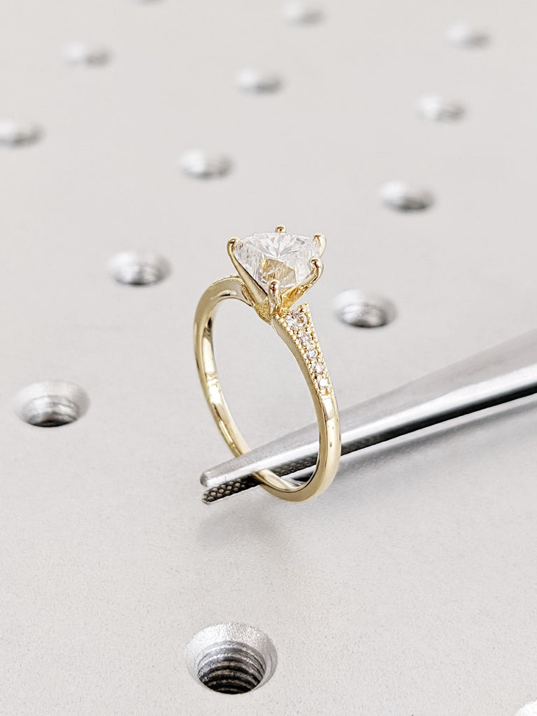 Heart Engagement Ring, Infinity Heart Ring with Fitted 14K Yellow Gold Band, Heart Shaped Moissanite Ring, Diamond Band Ring, Promise Ring