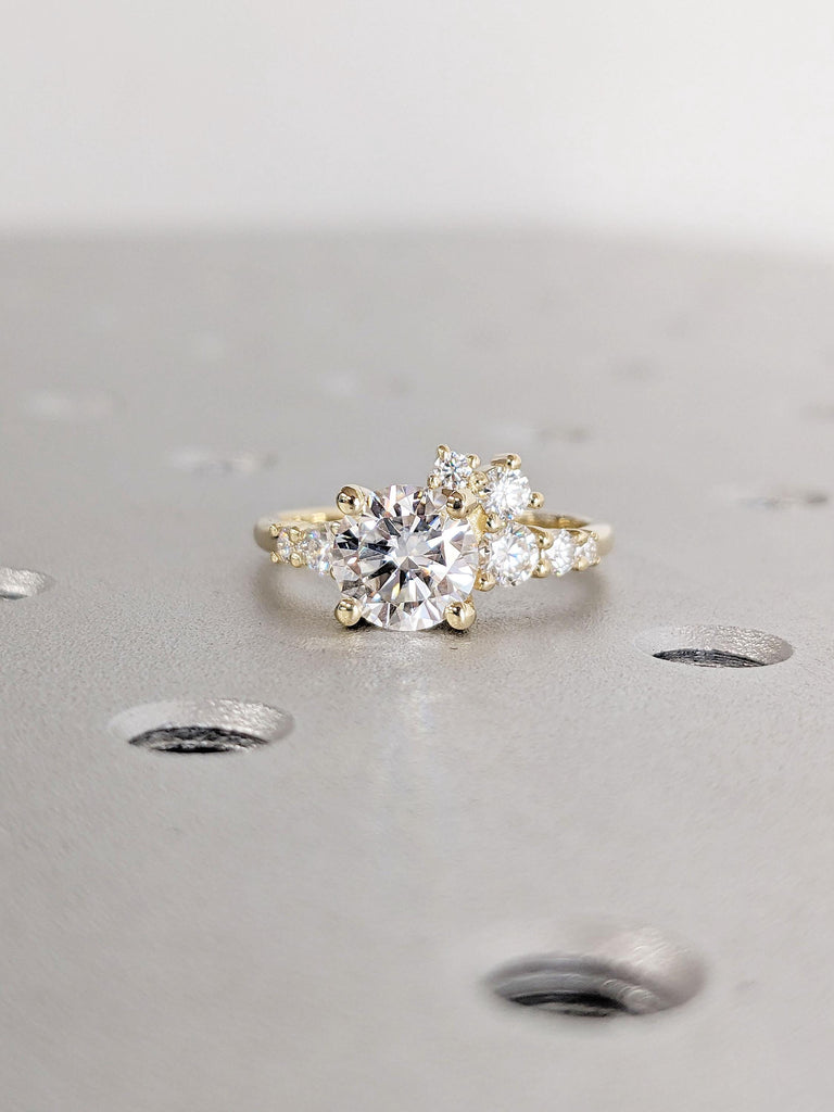 Round cut Lab Grown Diamond Cluster Ring | Diamond Engagement Ring for Her | Unique Proposal Ring | 1, 1.5, 2CT Lab Diamond Artisan Jewelry