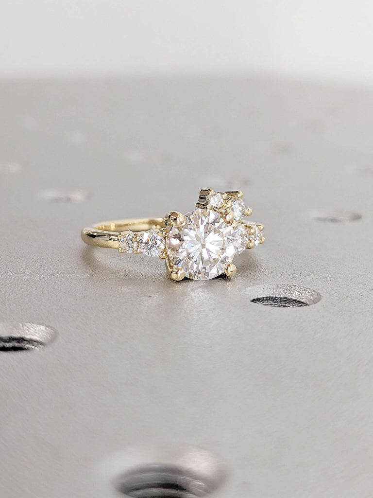 Round cut Lab Grown Diamond Cluster Ring | Diamond Engagement Ring for Her | Unique Proposal Ring | 1, 1.5, 2CT Lab Diamond Artisan Jewelry