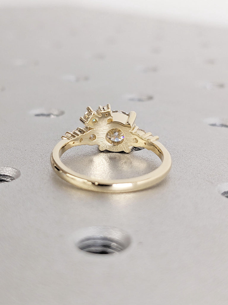 Lab Grown Diamond Promise Ring | Solid Yellow Gold Wedding Ring | Woman Bridal Jewelry Lab Diamond Cluster Ring | Asymmetrical Diamond Ring