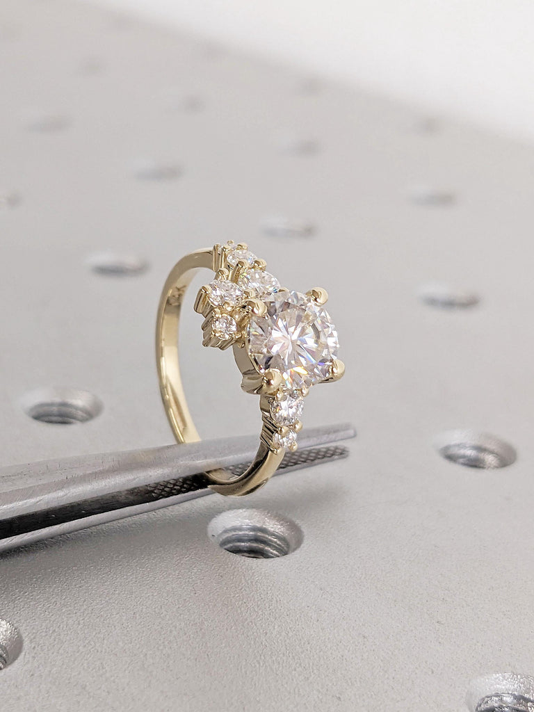 Asymmetrical Diamond Cluster Wedding Anniversary Ring | Unique Proposal Ring