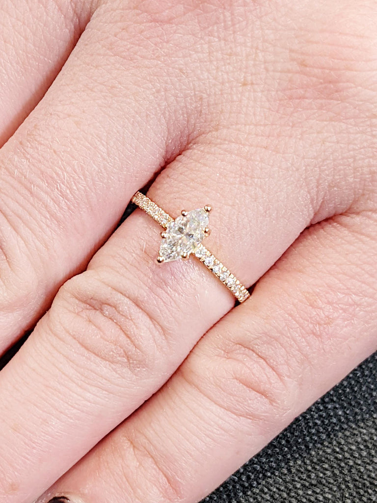 14K Rose Gold Engagement Ring 0.5-3CT Marquise Moissanite Wedding Ring | Moissanite Engagement Ring | Stack Ring | Rose Gold | Promise Ring