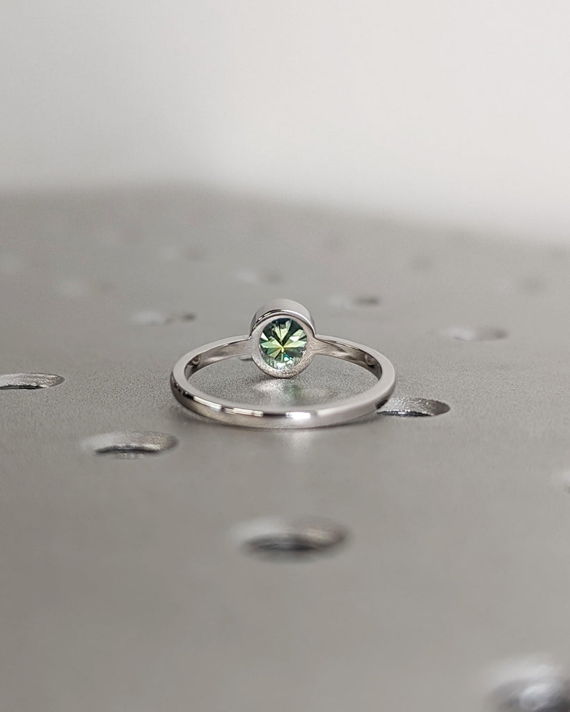 Round Sapphire Ring | 0.5 Green Sapphire Solitaire Ring | 18k White Gold Bezel Set Statement Ring | Anniversary Ring | Dainty Wedding Ring