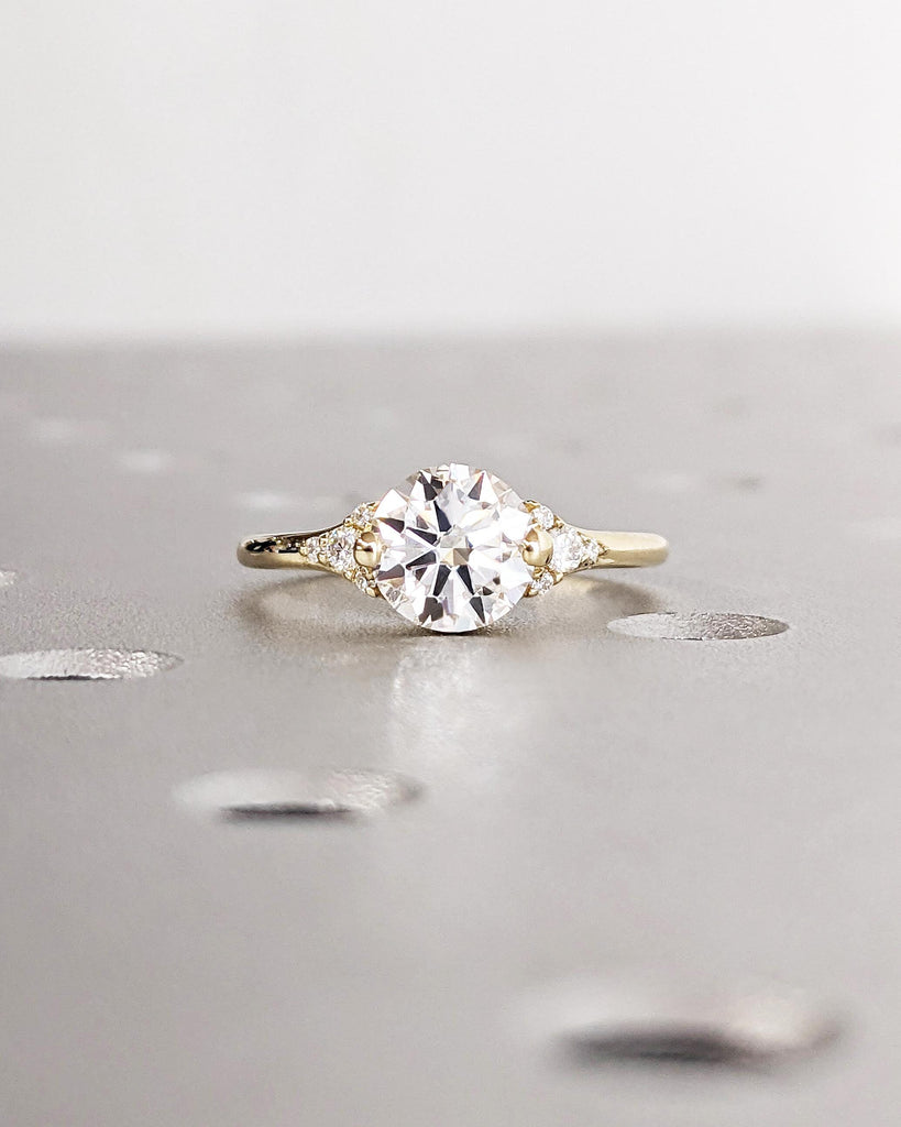 Vintage Moissanite Engagement Ring | Round Cut Art Deco Moissanite Ring | Yellow Gold Ring | Anniversary Promise Ring | Unique Wedding Ring