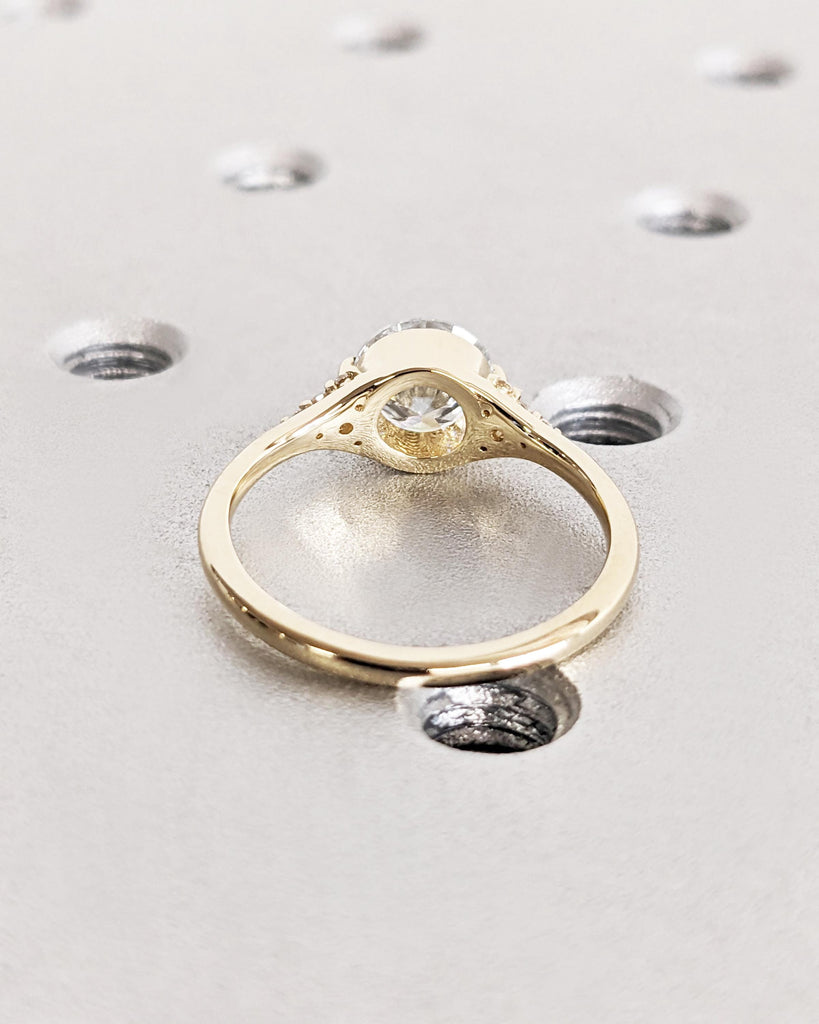 Yellow Gold Round Cut Lab Grown Diamond Ring | Diamond Cluster Art Deco Promise Anniversary Ring | Simulant Diamond Solitaire Ring for Her