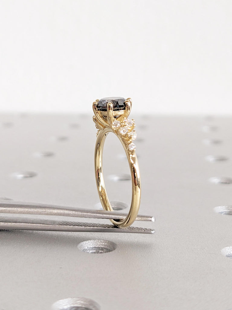 Dainty Salt and Pepper Diamond Ring, 18k Yellow Gold Snowdrift Ring, Unique Statement Ring, Vintage Gold Ring Birthday Gift, Proposal Ring