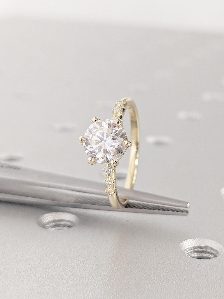 Dainty Engagement Ring | 1-3ct Round Cut Moissanite Ring | 14K Yellow Gold Ring | Prong Set Ring | Promise Bridal Ring | Ring For Women