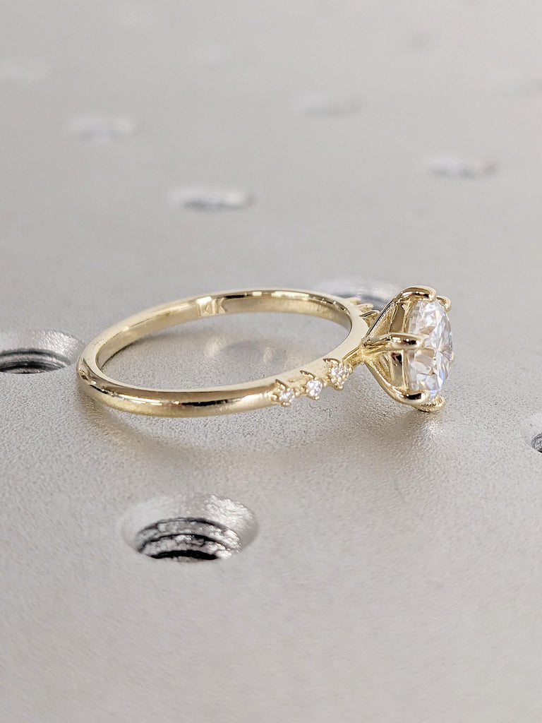 Delicate Lab Grown Diamond Yellow Gold Ring | Round Cut Lab Diamond Solitaire Cluster Ring | Prong Set Ring for Her | Promise Bridal Ring