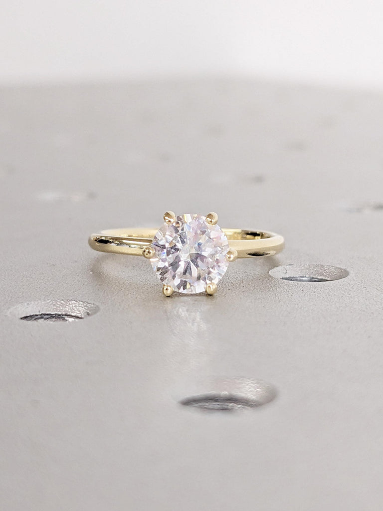 1ct Round Lab Created Diamond Solitaire Engagement Ring | Moissanite Hidden Halo Ring | Solid Yellow Gold Promise Ring