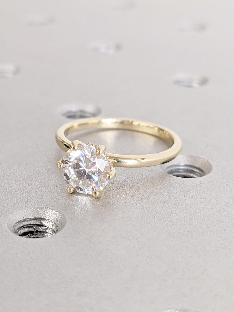 Hidden Halo Ring | 1-2ct Round Cut Moissanite Engagement Ring | Anniversary Promise Ring | Dainty Solid Gold Ring for Her | Handcrafted Ring