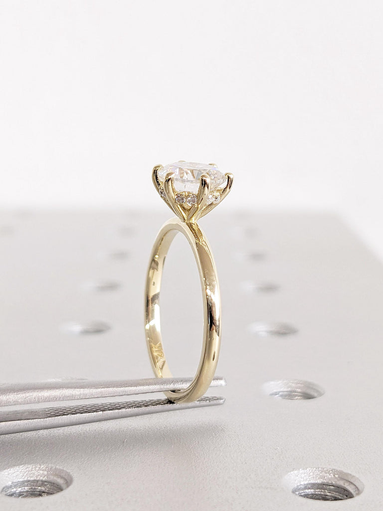 Hidden Halo Ring | 1-2ct Round Cut Moissanite Engagement Ring | Anniversary Promise Ring | Dainty Solid Gold Ring for Her | Handcrafted Ring