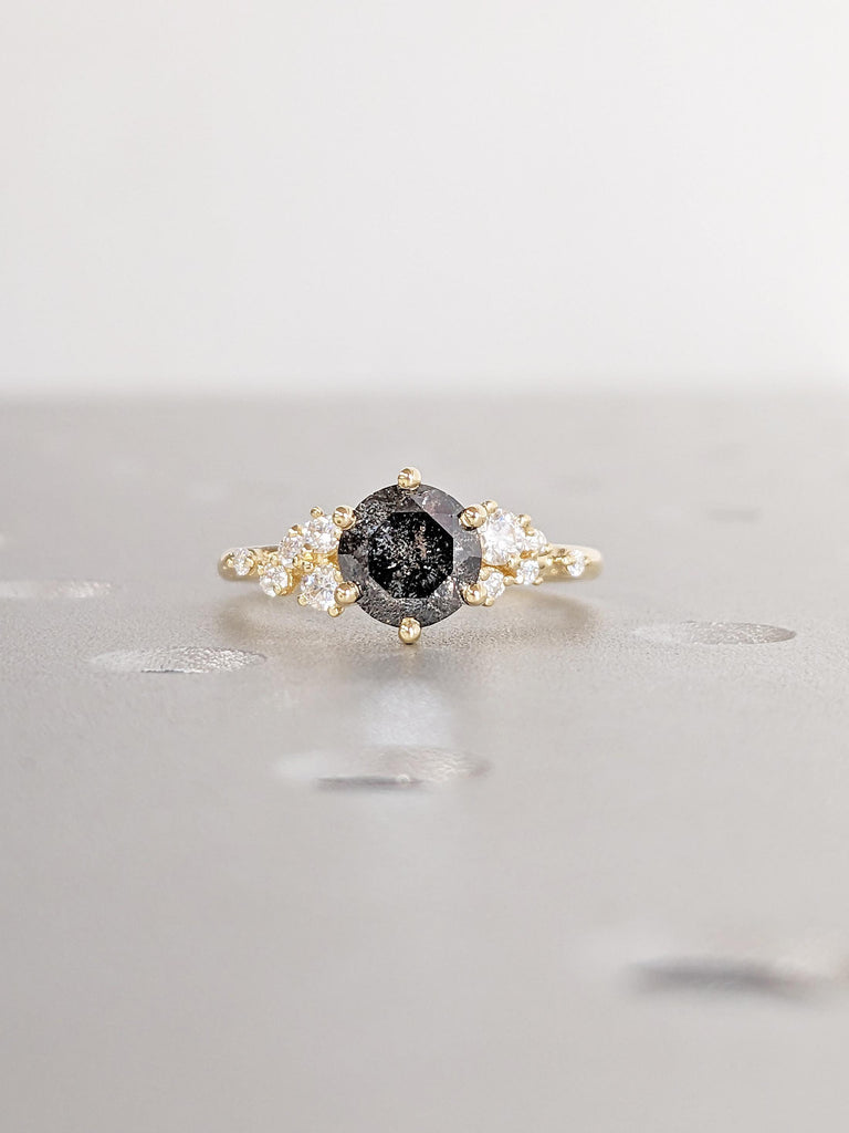 18k Yellow Gold Snowdrift Moissanite Ring | Salt and Pepper Vintage Rings | Unique Statement Ring | Wedding Rings | Gift For Wife