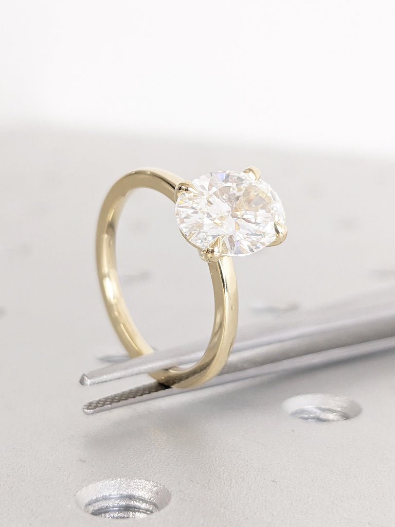 Oval Engagement Ring | 14k Yellow Gold Moissanite Solitaire Ring | Anniversary Gift for Girlfriend | Unique Gold Rings | Anniversary Jewelry